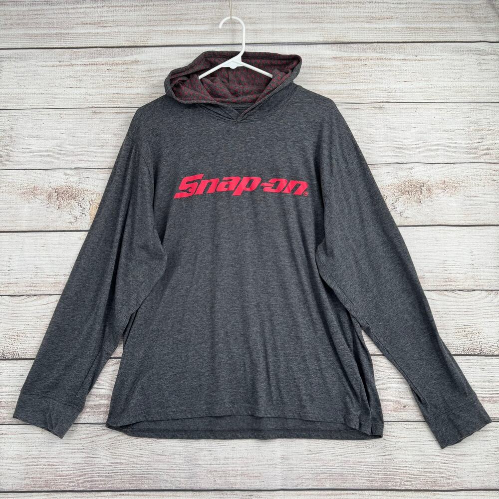 Snap-On Long Sleeve T-Shirt Hoodie Adult Large Gray Red Stretch
